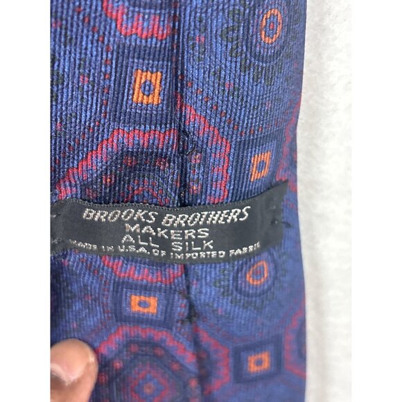 Brooks Brothers Mens Silk Tie Blue Hexagon Pattern Made In USA - Picture 5 of 5